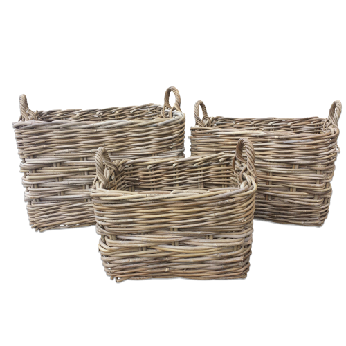 Rectangle Baskets with Ear Handles 2 x 2 Weave - Large