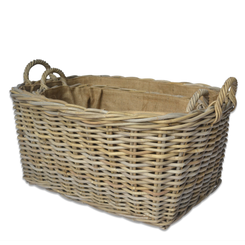 Oval Top & Square Bottom Baskets with Ear Handles and Hessian Liner - Large