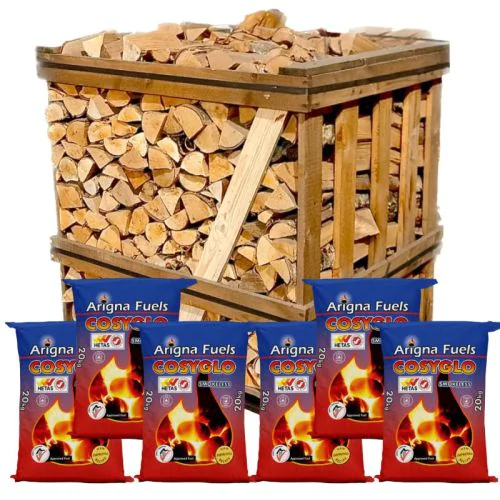 Birch logs in crate with coal bundle