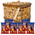 Birch logs in crate with coal bundle