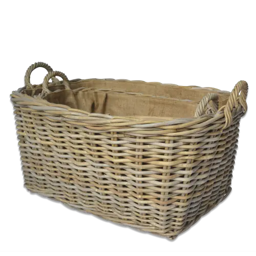 Oval Top & Square Bottom Baskets with Ear Handles and Hessian Liner - Large